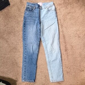 REVICE Two-Tone Denim Straight Leg Jeans